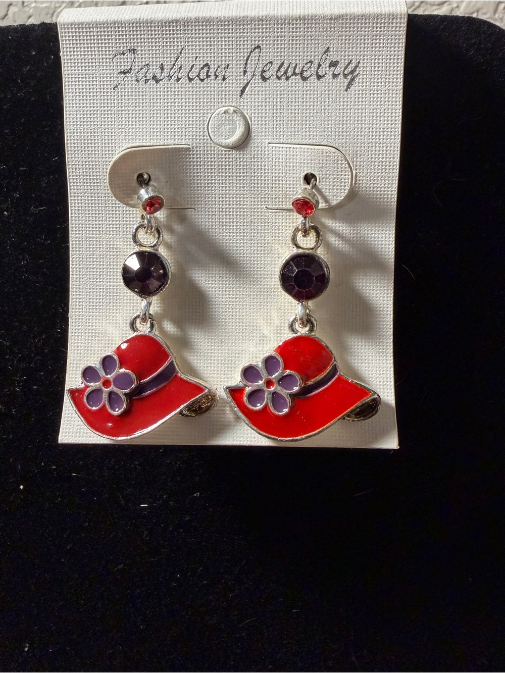 Fashion Jewelry Red and Purple Hat Drop Earrings